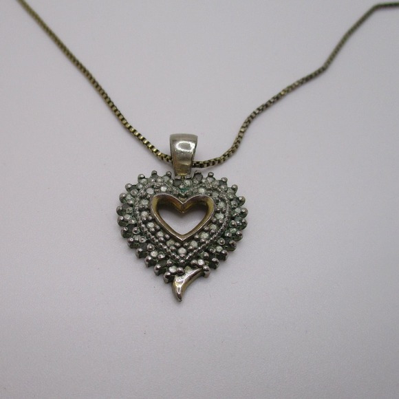 Vintage FAS Sterling Silver Tiny Box Chain Studded Heart Pendant Necklace - Picture 6 of 6